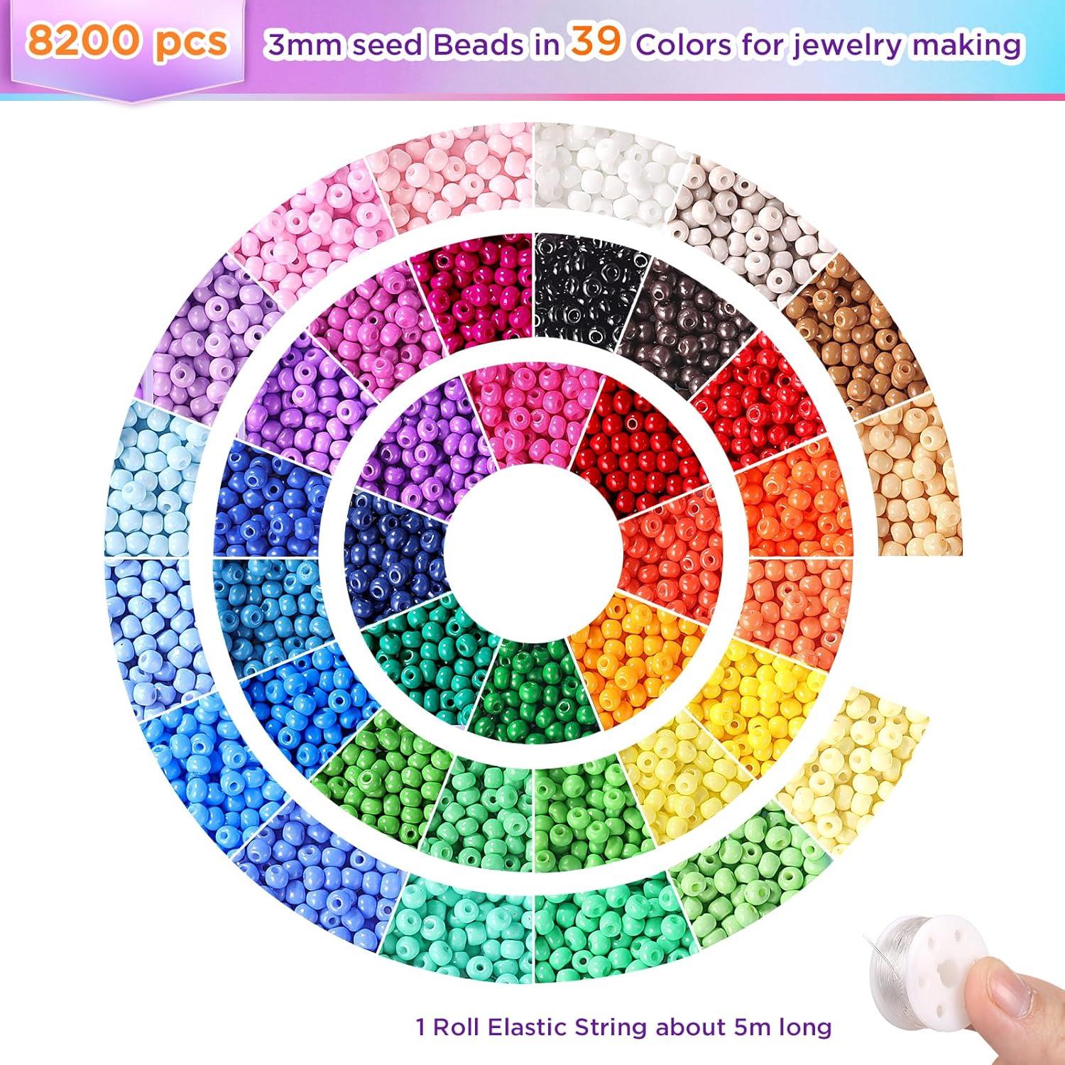 Funtopia 8200 Stück 3mm Perlen Set Armbänder 39 Farben Mädchen Kit