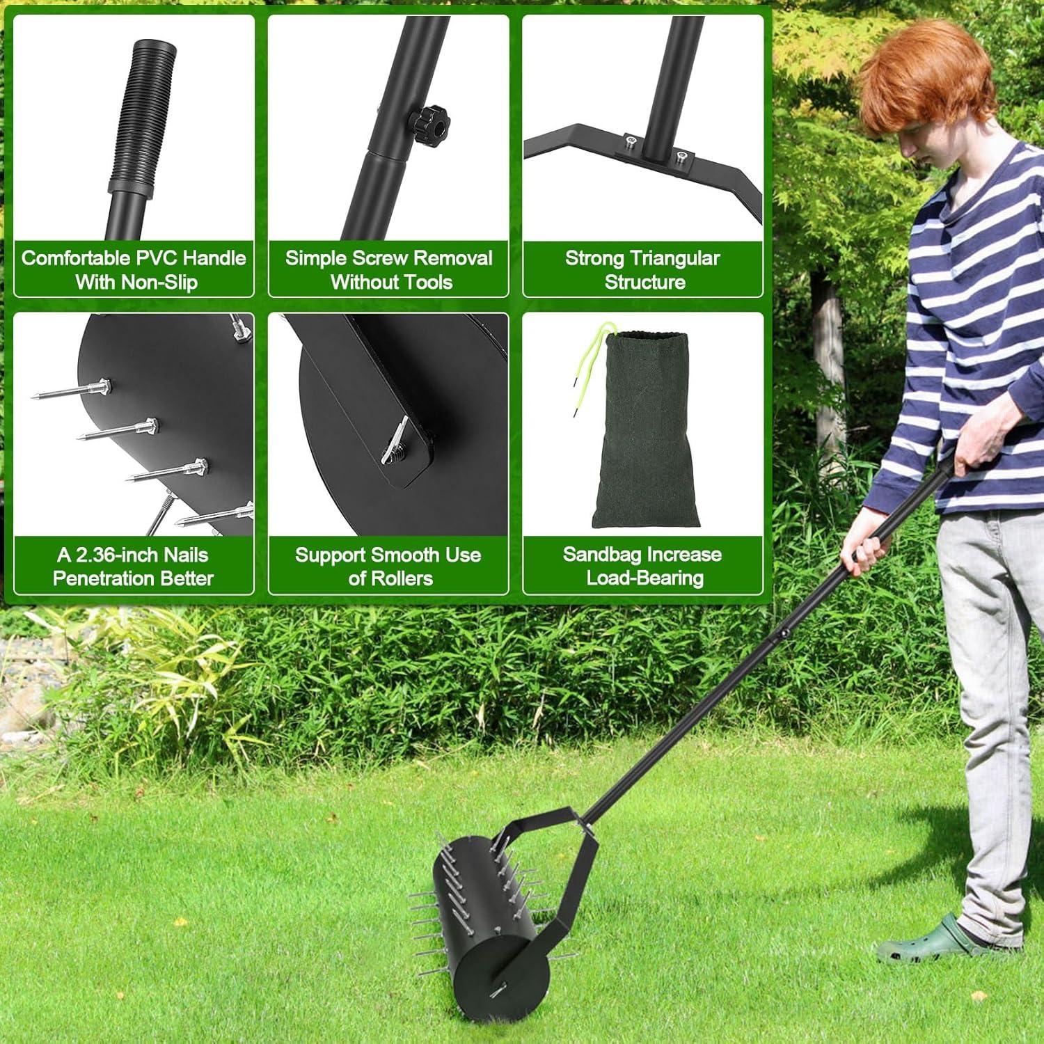 Rasenbelüfter Aerifizierer 6cm Nägel Stiel Handvertikutierer Walze
