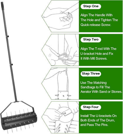Rasenbelüfter Aerifizierer Walze mit 6cm Nägeln und Stiel
