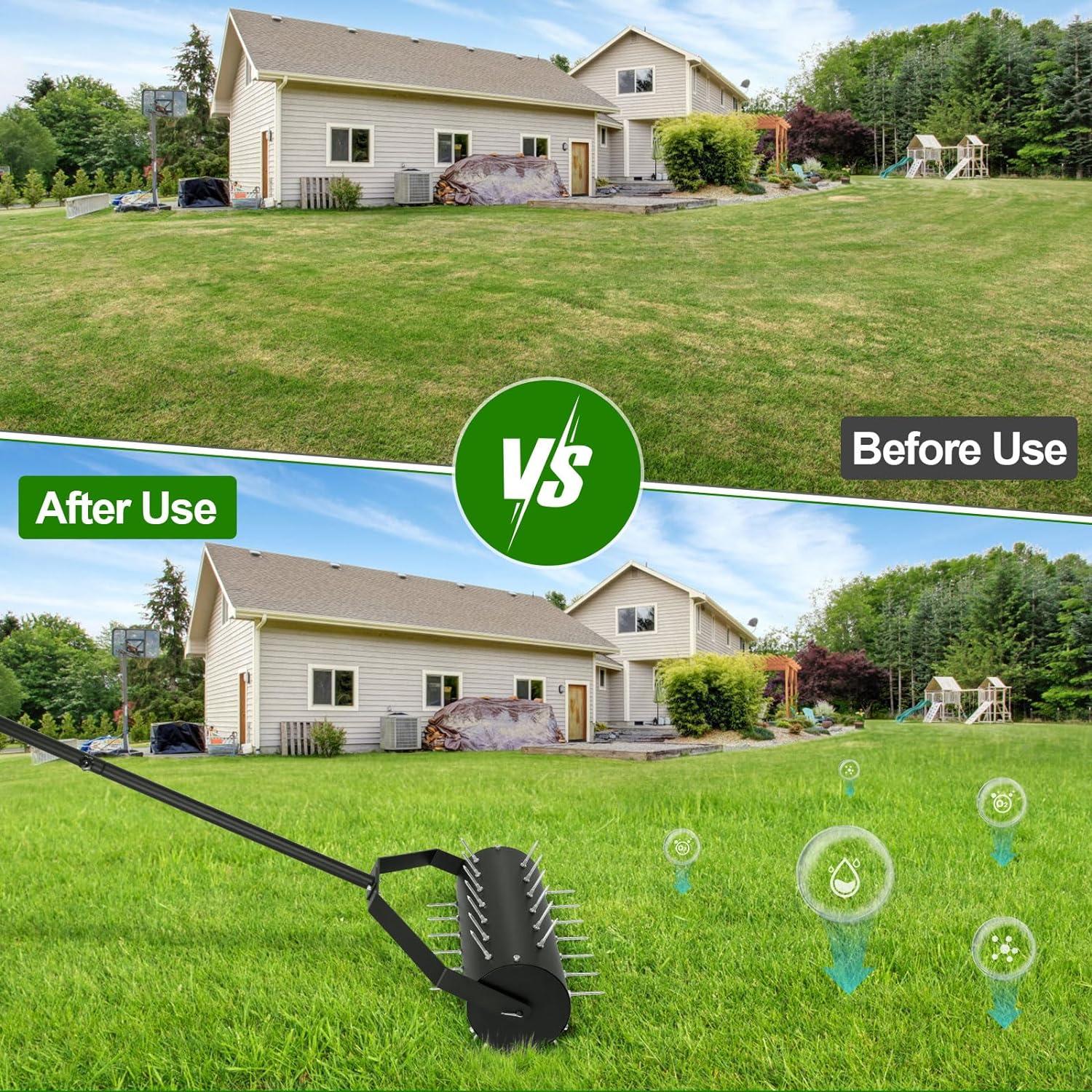 Rasenbelüfter Aerifizierer Walze mit 6cm Nägeln und Stiel