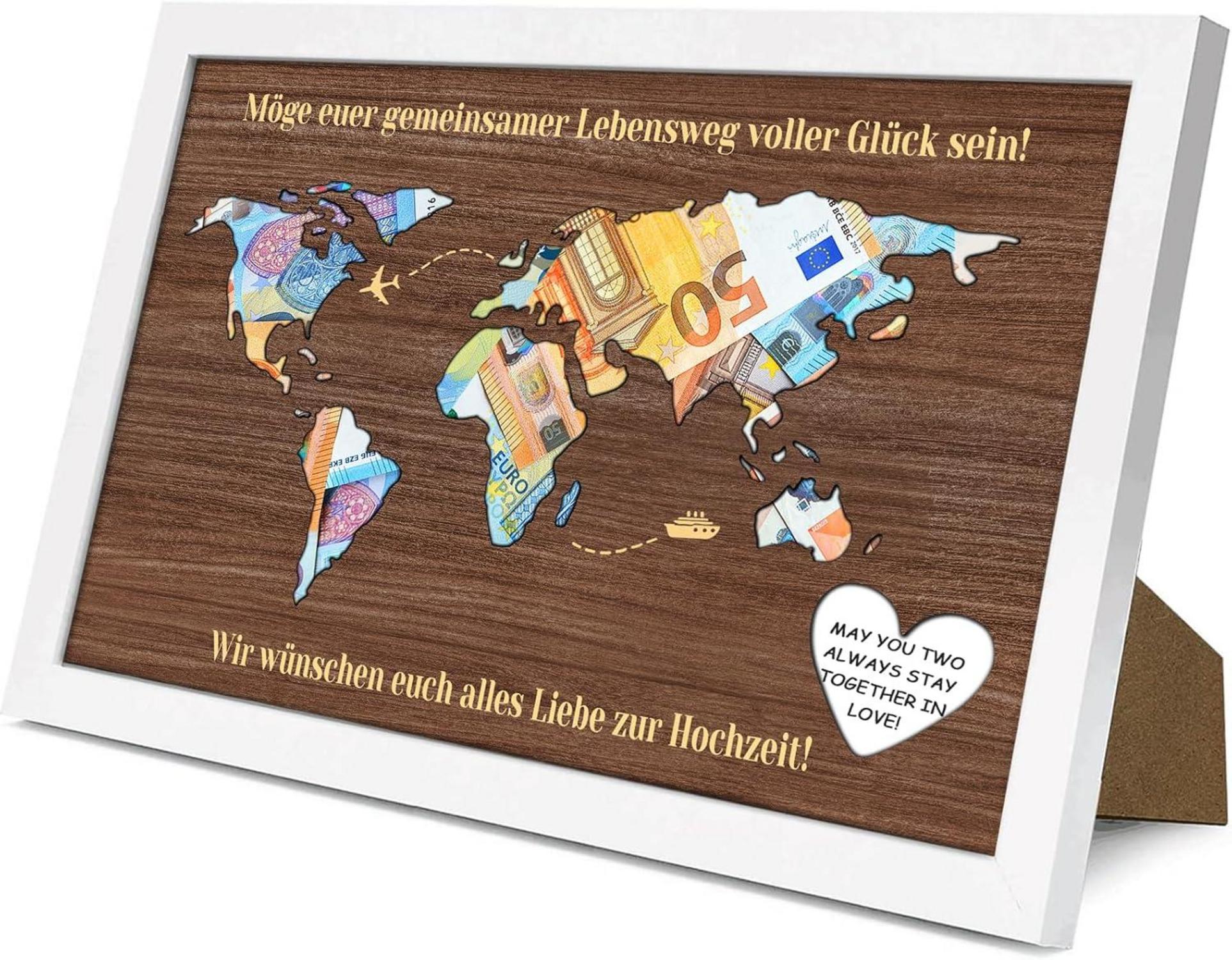 Luckeey Hochzeitsgeschenk Bilderrahmen Weltkarte Geldgeschenk