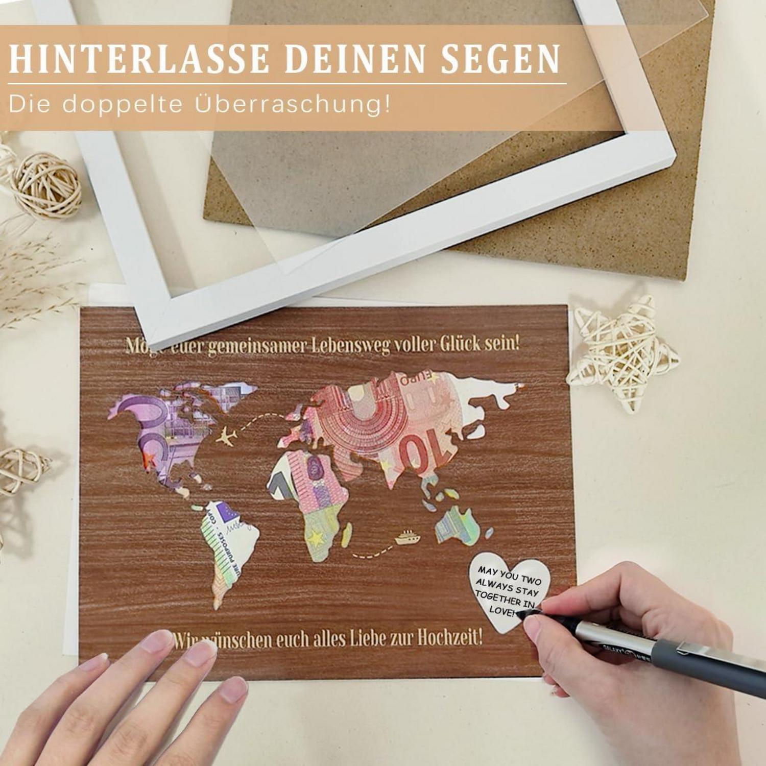 Personalisierter Bilderrahmen Weltkarte Geldgeschenk