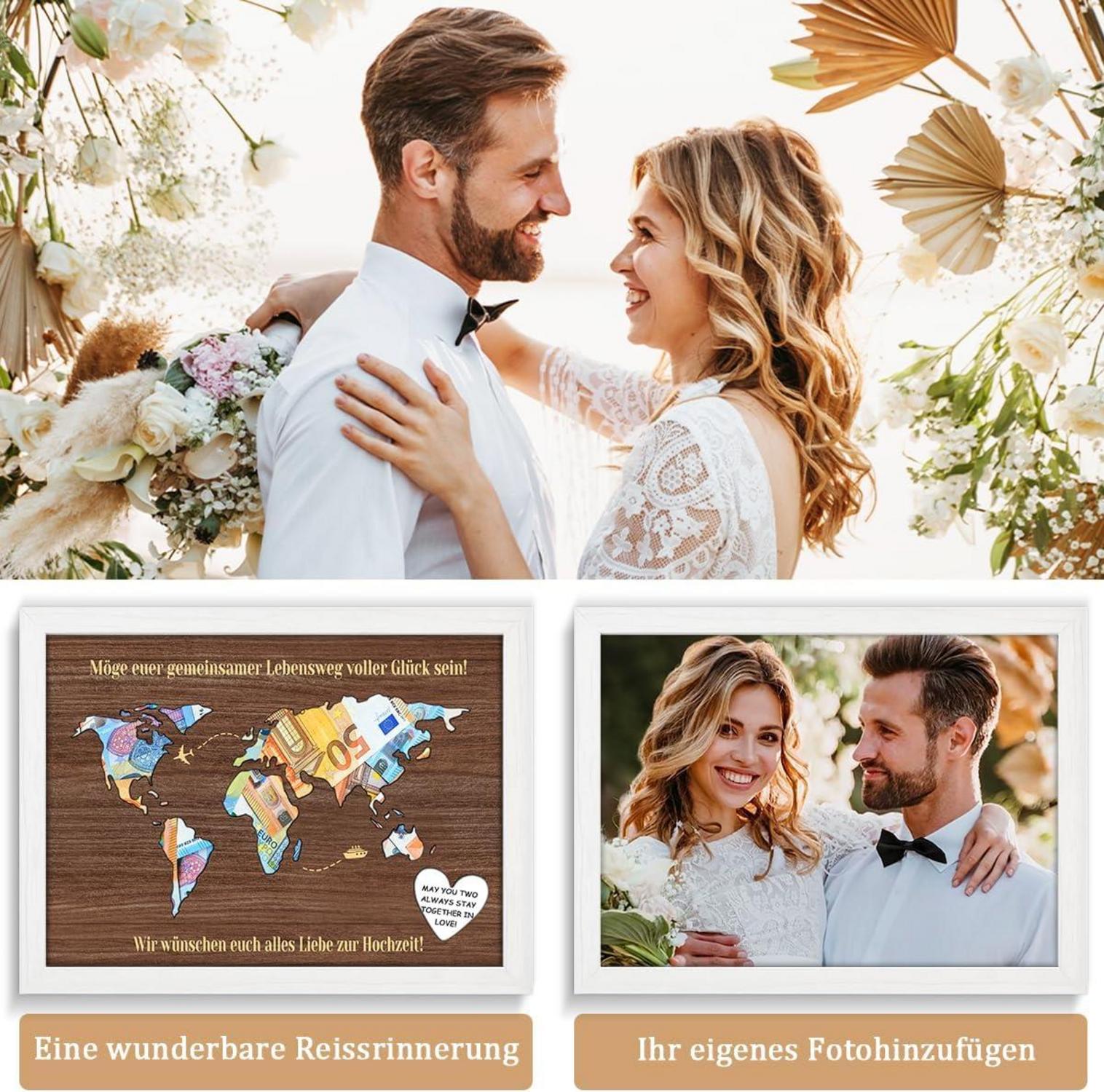 Luckeey Hochzeitsgeschenk Bilderrahmen Weltkarte Geldgeschenk
