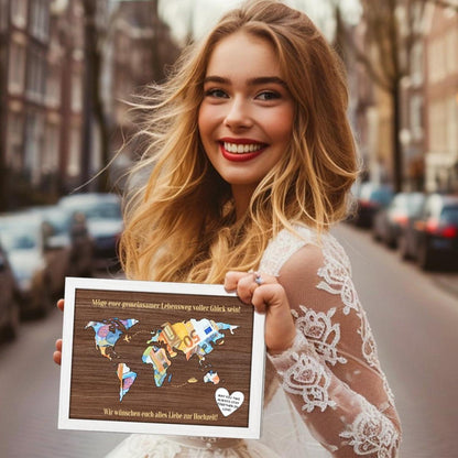 Luckeey Hochzeit Geldgeschenk Bilderrahmen Weltkarte 26,5x20cm