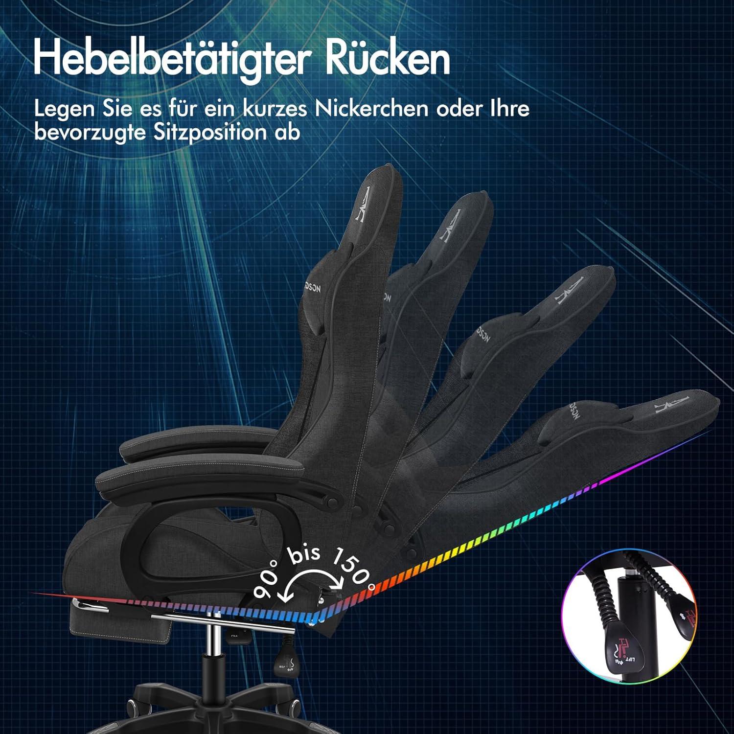 Gaming Stuhl Racing Gamer mit 2 Punkt Massage Lendenkissen Grau