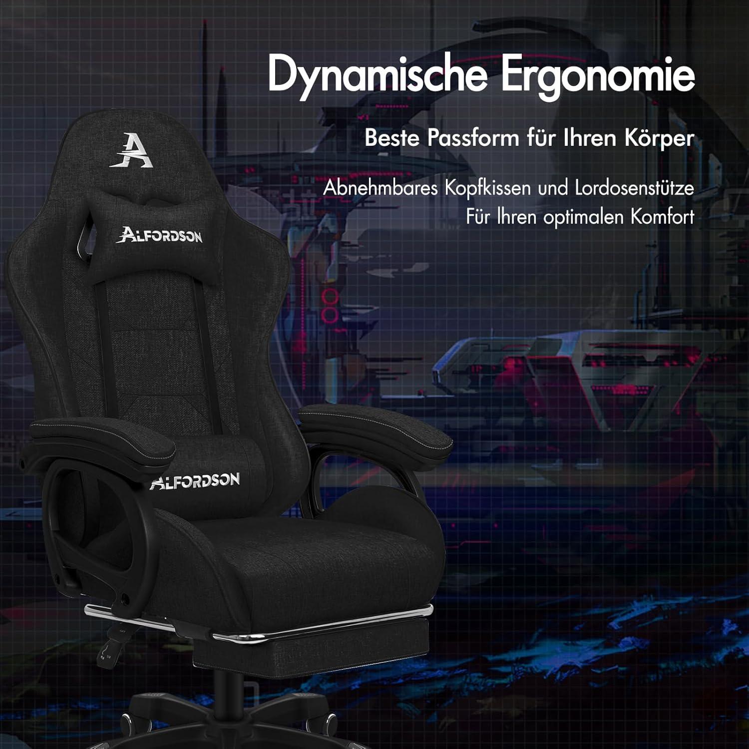 ALFORDSON Gaming Stuhl Schwarz mit Massage Lendenkissen & Fußstütze