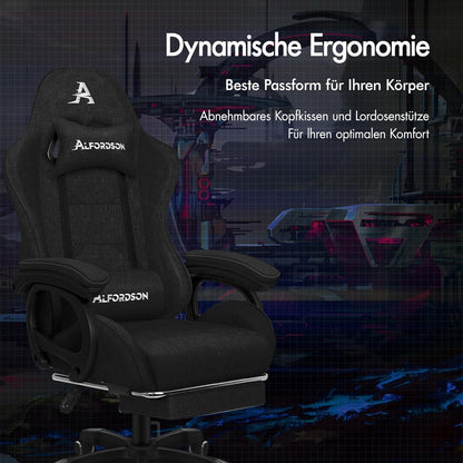 ALFORDSON Gaming Stuhl Schwarz mit Massage Lendenkissen & Fußstütze