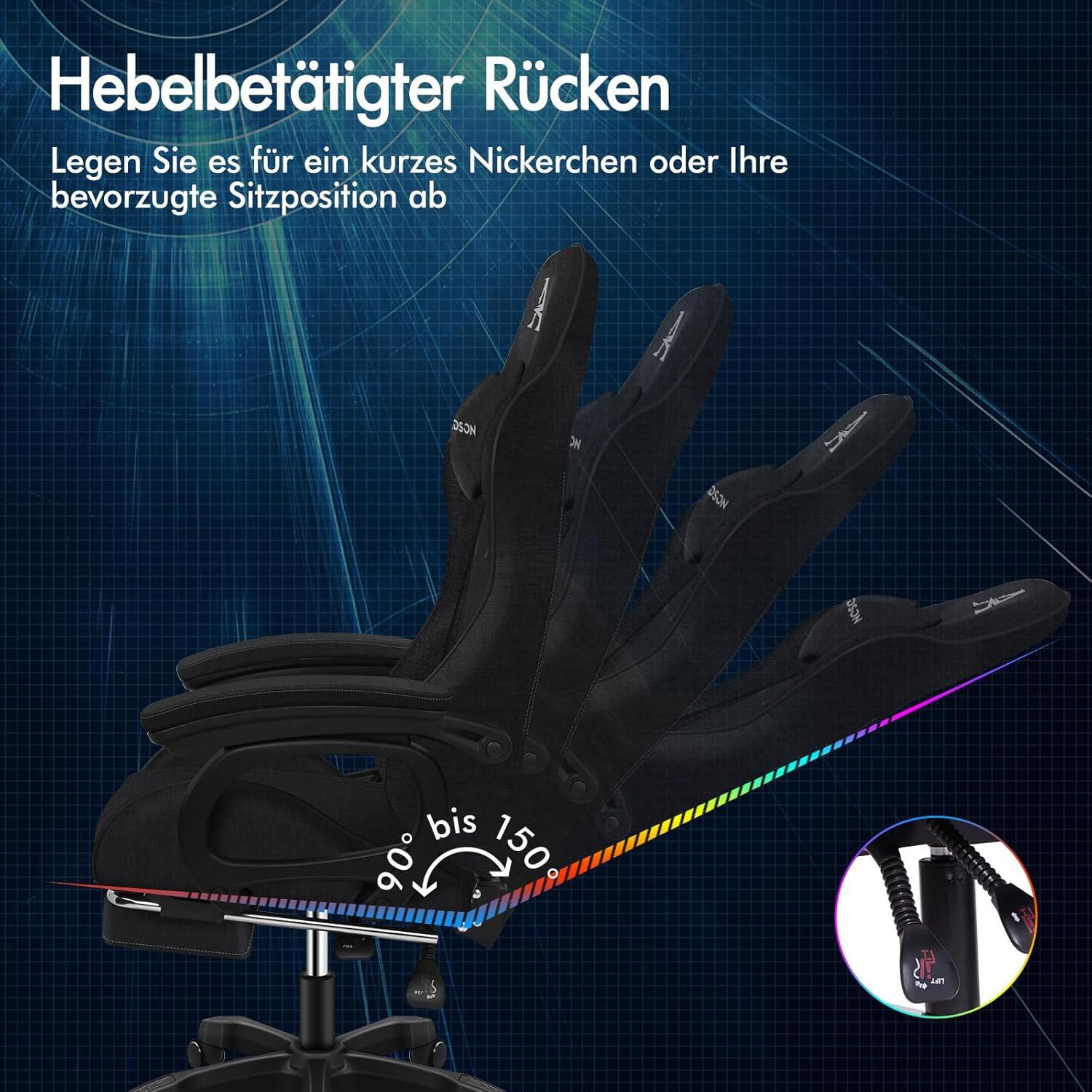 Gaming Stuhl mit Massage Lendenkissen Schwarz Höhenverstellbar