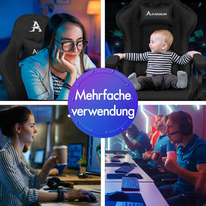ALFORDSON Gaming Stuhl Schwarz mit Massage Lendenkissen & Fußstütze