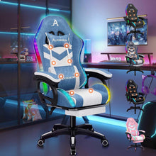 Racing Gaming Stuhl mit Massage, LED RGB Beleuchtung & Lordosenstütze