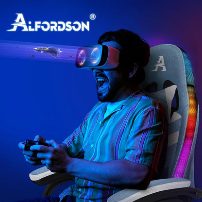 Racing Gaming Stuhl mit Massage, LED RGB Beleuchtung & Lordosenstütze
