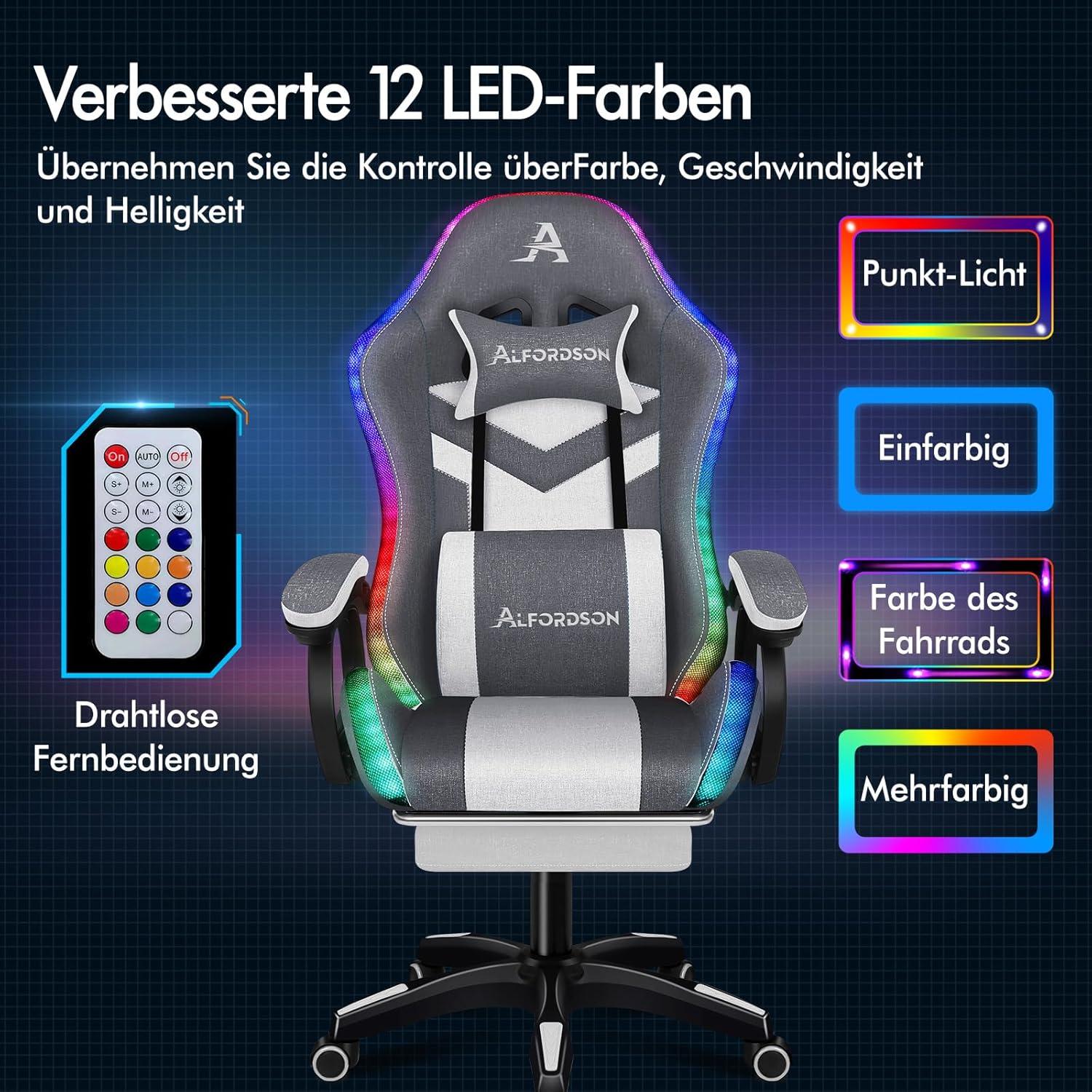Racing Gaming Stuhl Massage Gamer 12 LED RGB Grau Spleißen