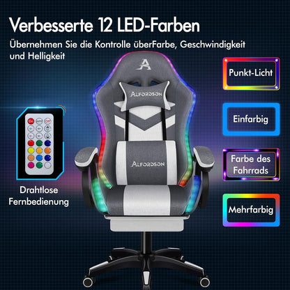 Racing Gaming Stuhl Massage Gamer 12 LED RGB Grau Spleißen