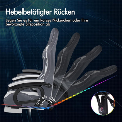 Racing Gaming Stuhl Massage Gamer 12 LED RGB Grau Spleißen