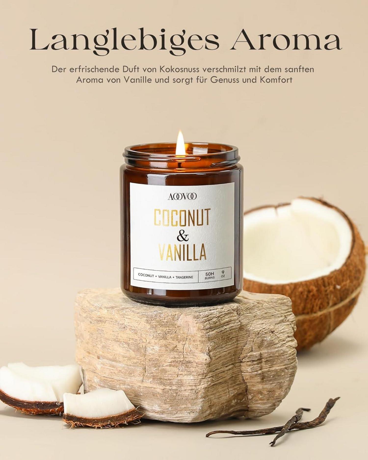 AOOVOO Duftkerze Coconut Vanilla 255g - Handgemachte Kerze