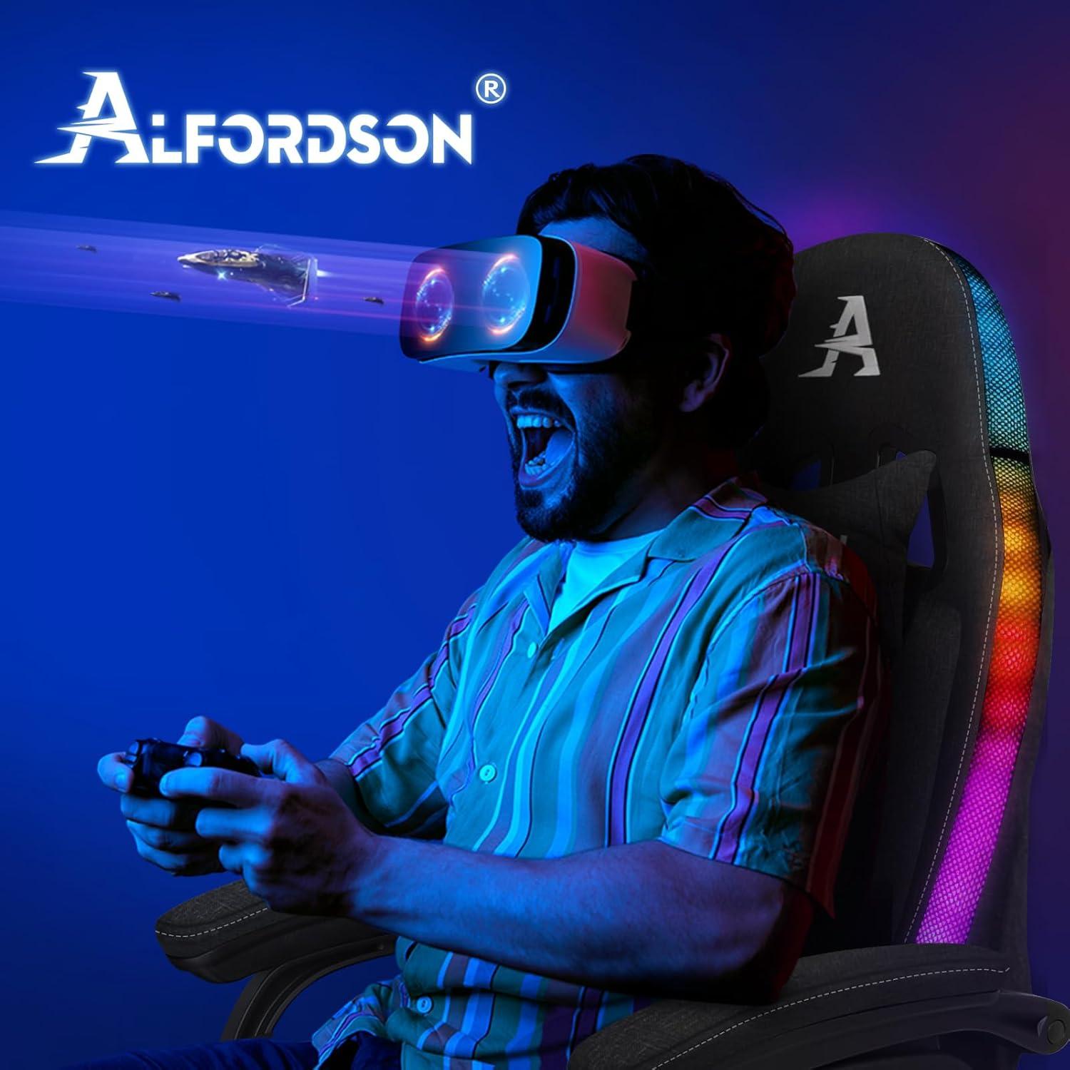 Gaming Stuhl mit Massagefunktion, LED Beleuchtung und Lordosenstütze