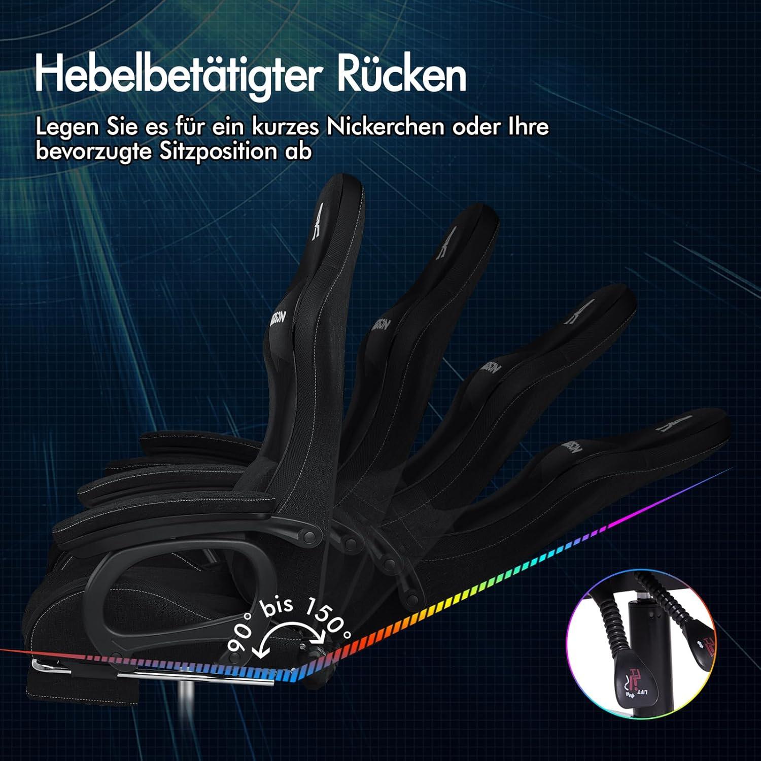 Racing Gaming Stuhl mit Massage LED RGB Beleuchtung Schwarz Lordosenstütze