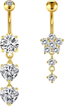 Bauchnabelpiercing 14G Herz Kristall Gold Silber Zirkonia Set