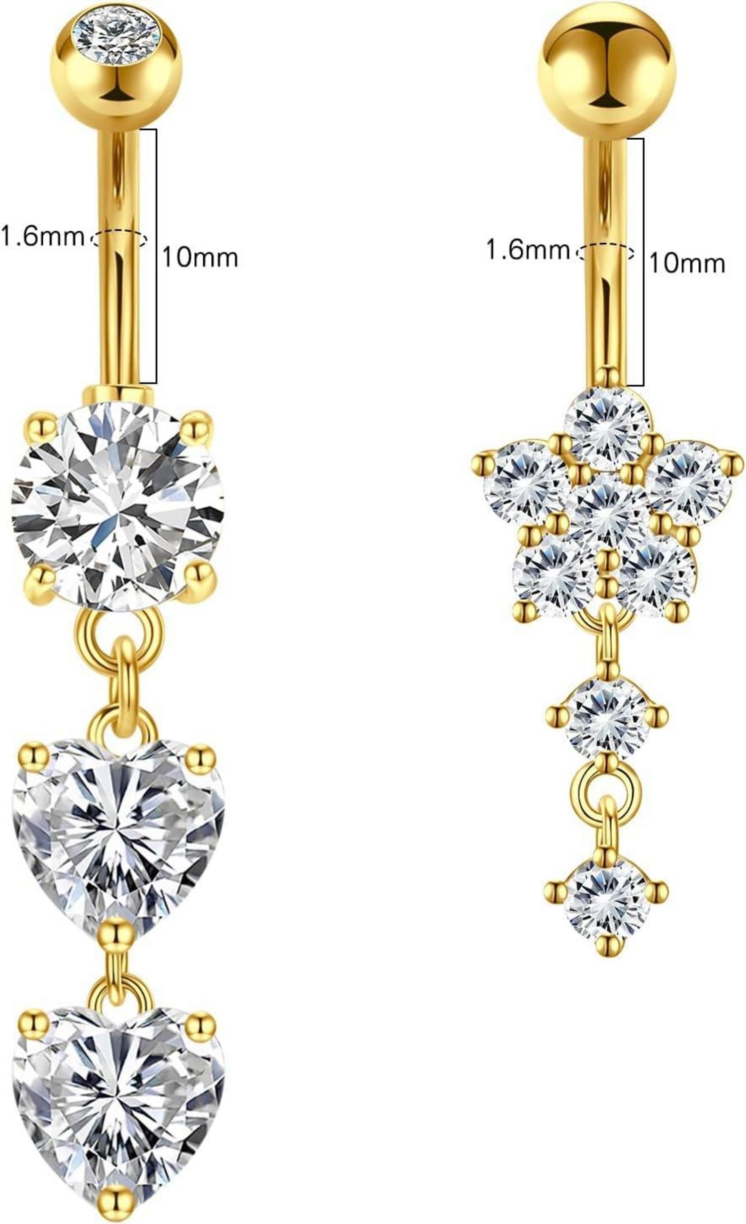 Bauchnabelpiercing Set Kristallkugel Zirkonia Gold Silber