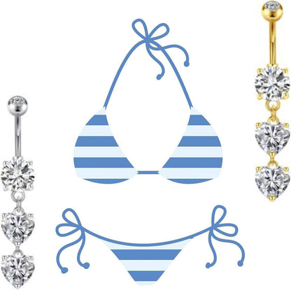 Bauchnabelpiercing Set 14G 2 Stück Herz Kristall Gold Silber Zirkonia