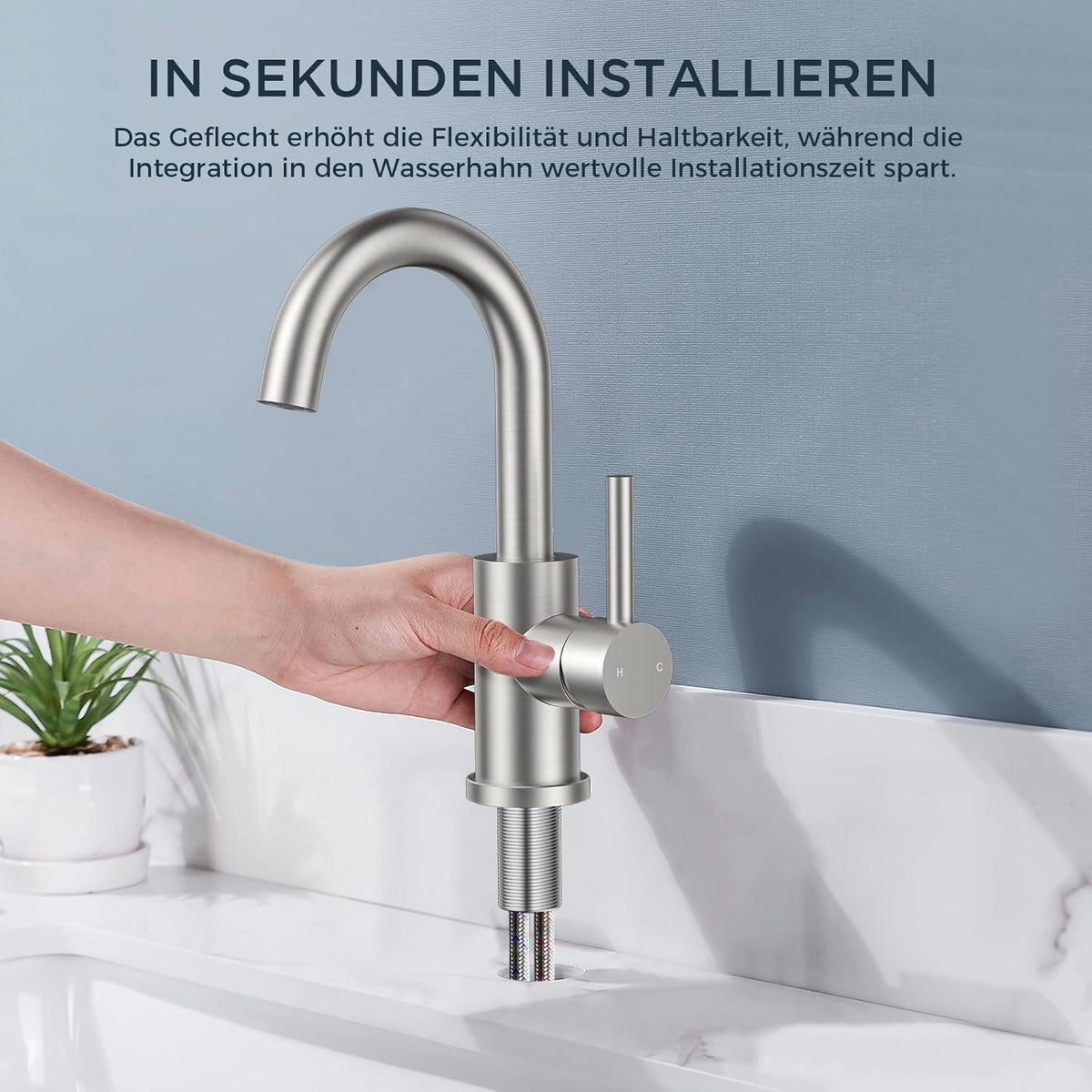 Hochwertiger Waschtischarmatur 360° drehbar, Edelstahl, gebürstet