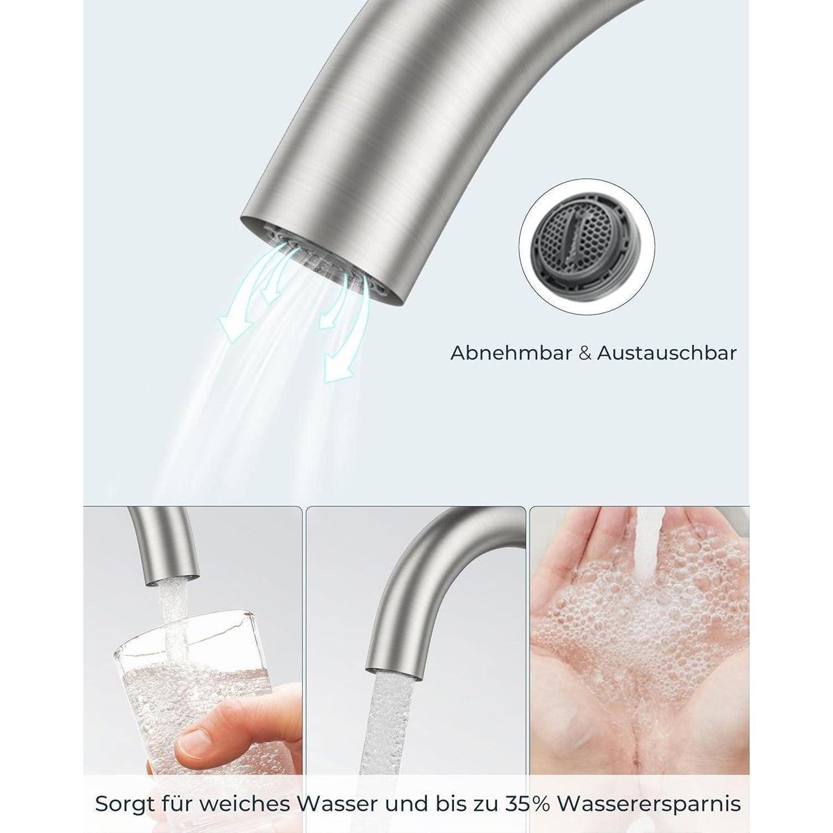 Hochwertiger Waschtischarmatur 360° drehbar, Edelstahl, gebürstet