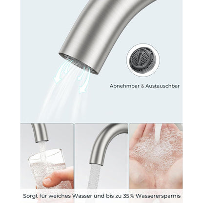 Hochwertiger Waschtischarmatur 360° drehbar, Edelstahl, gebürstet