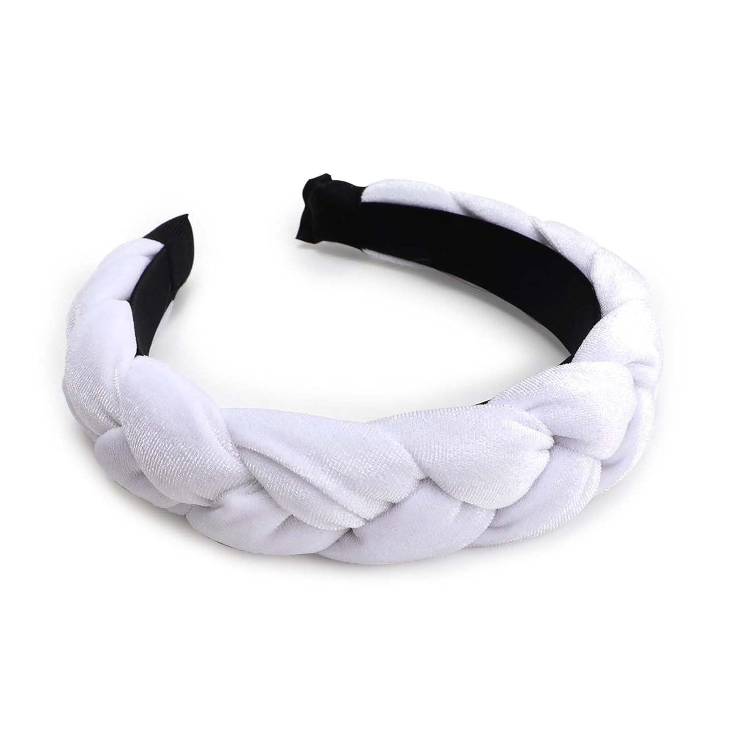 Geflochtenes Samt Stirnband Elastisch Criss Cross Haarband White