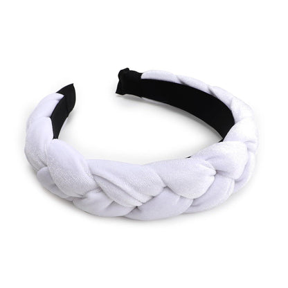 Geflochtenes Samt Stirnband Elastisch Criss Cross Haarband White
