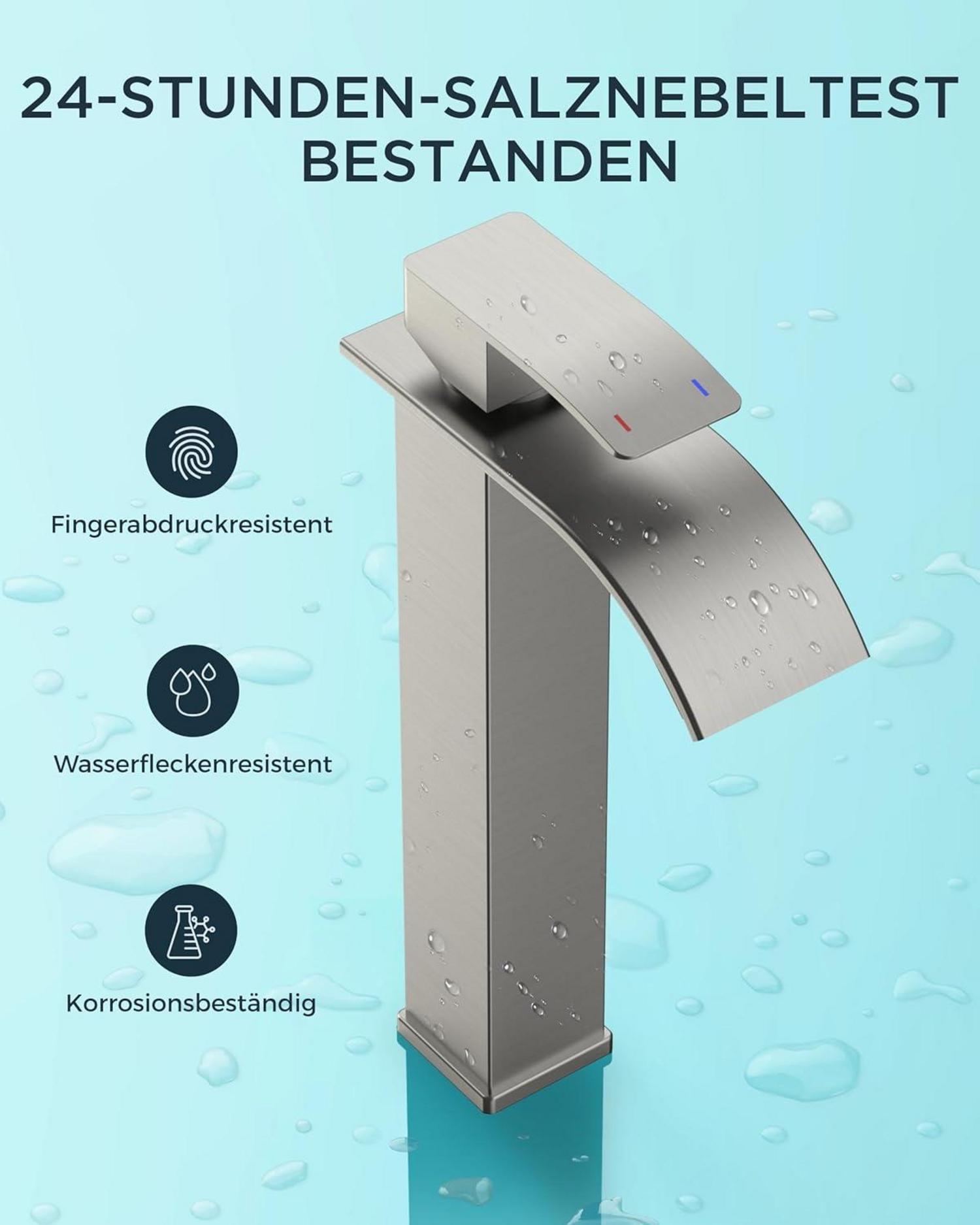 FORIOUS Wasserhahn Bad Wasserfall Einhandmischer mit Auslauf Brushed Nickel
