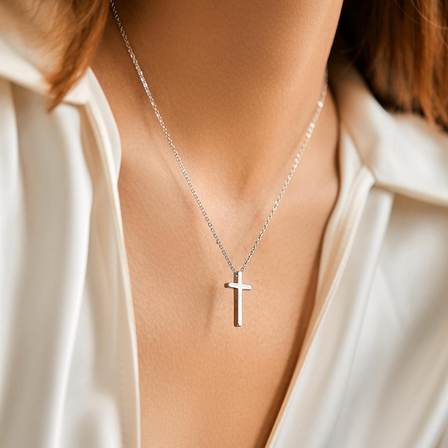 Kreuz Kette Damen Silber Anhänger Halskette Gold Glänzend