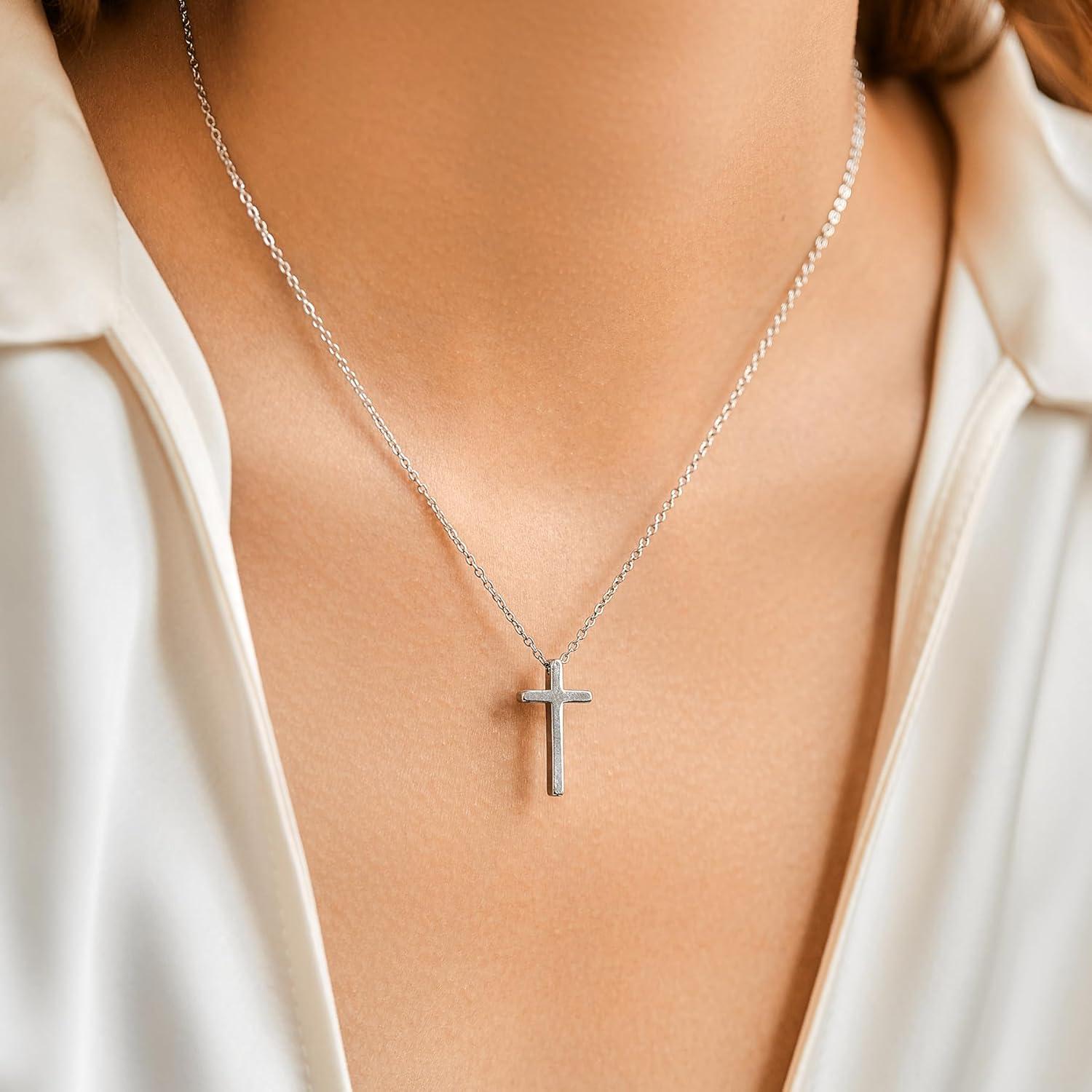 Damen Kreuz Anhänger Halskette Silber Gold Kette Einstellbar