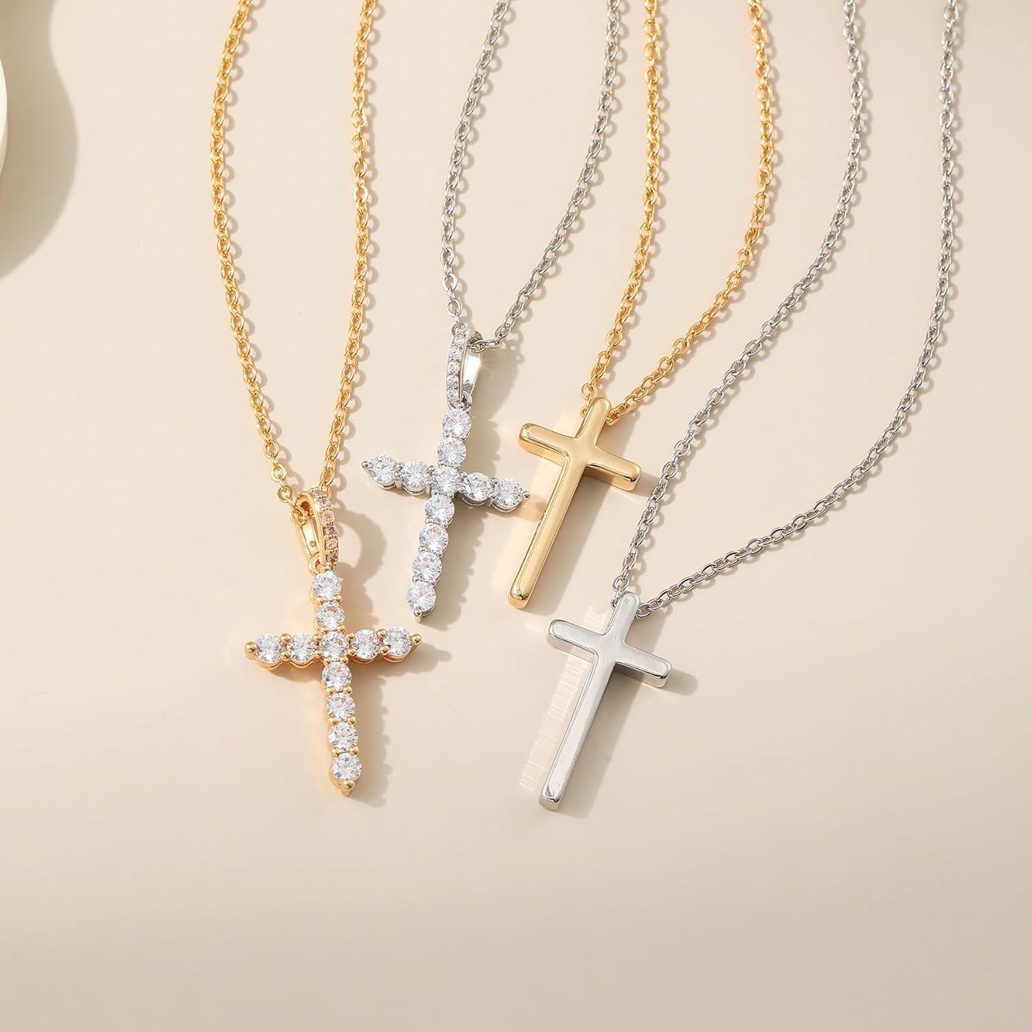 Damen Kreuz Anhänger Halskette Silber Gold Kette Einstellbar