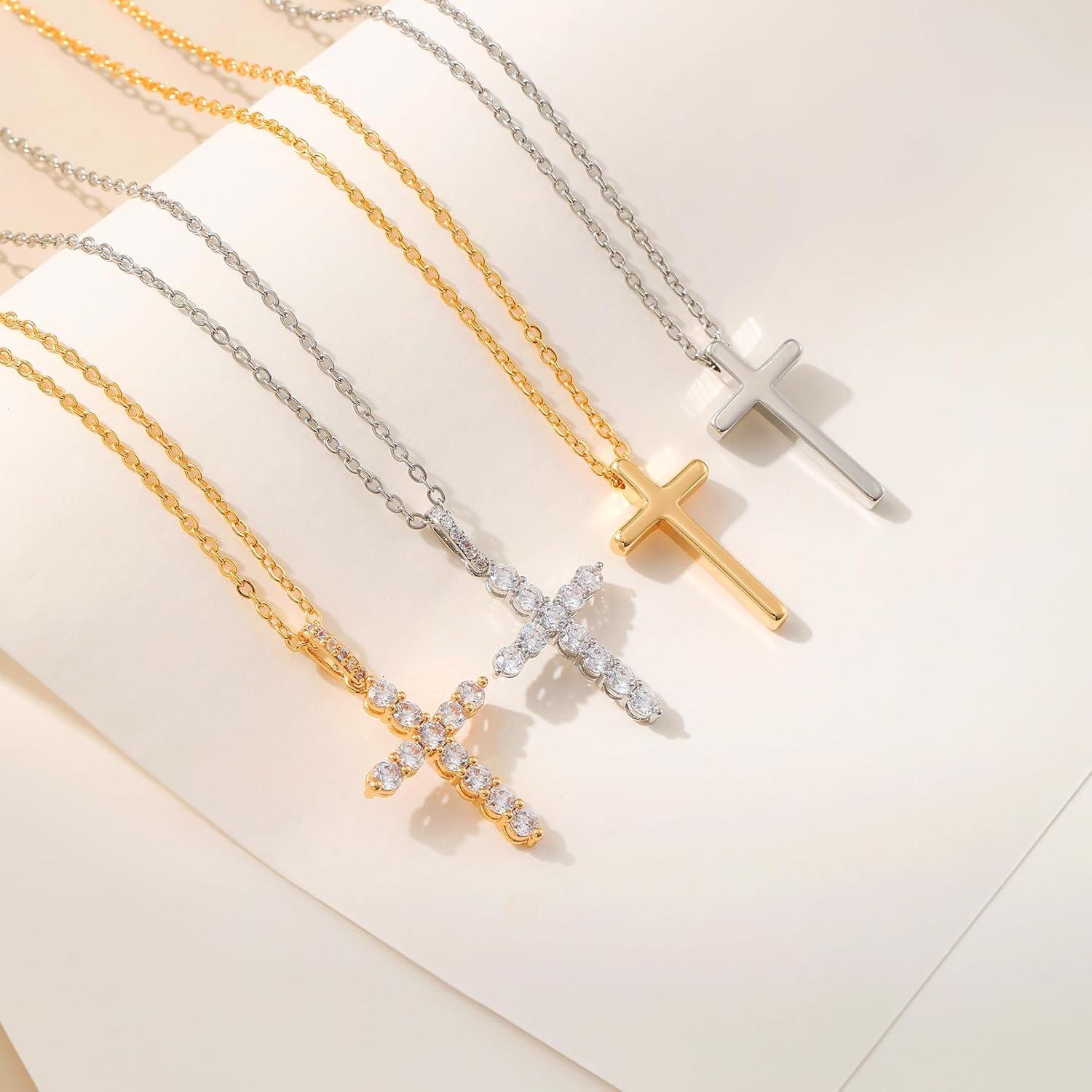 Damen Kreuz Kette Silber Anhänger Halskette