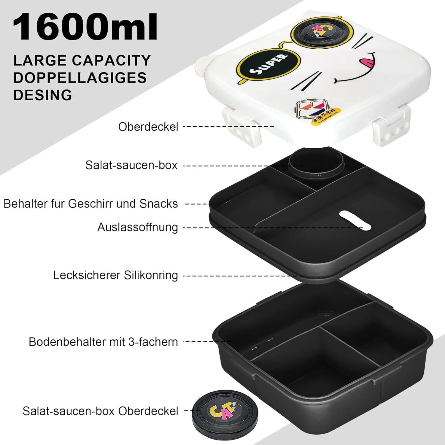 Brotdose mit Fächern Auslaufsicher Lunchbox Snackbox Kindergarten