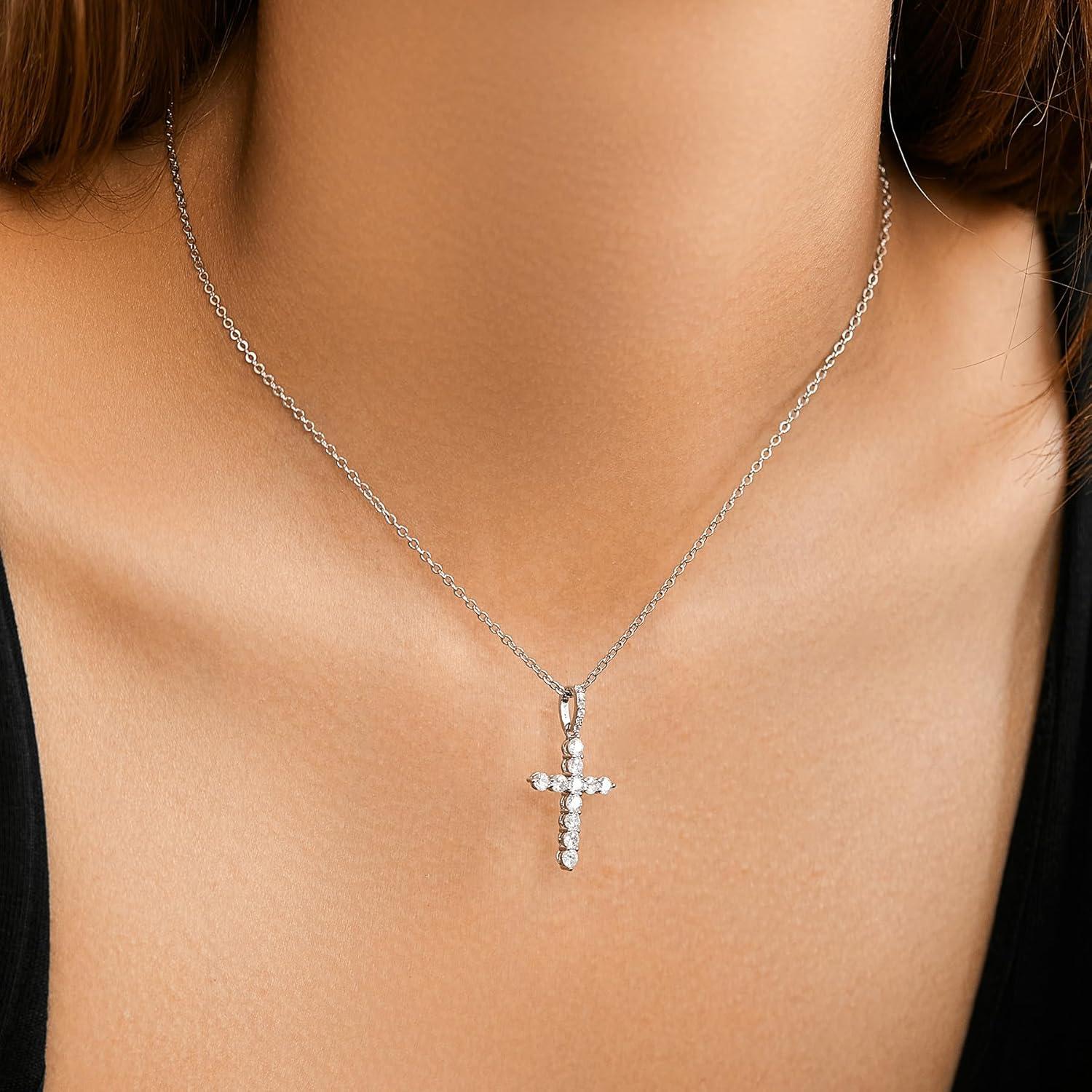 Kreuz Kette Silber Damen Anhänger Halskette CZ Gold Kette