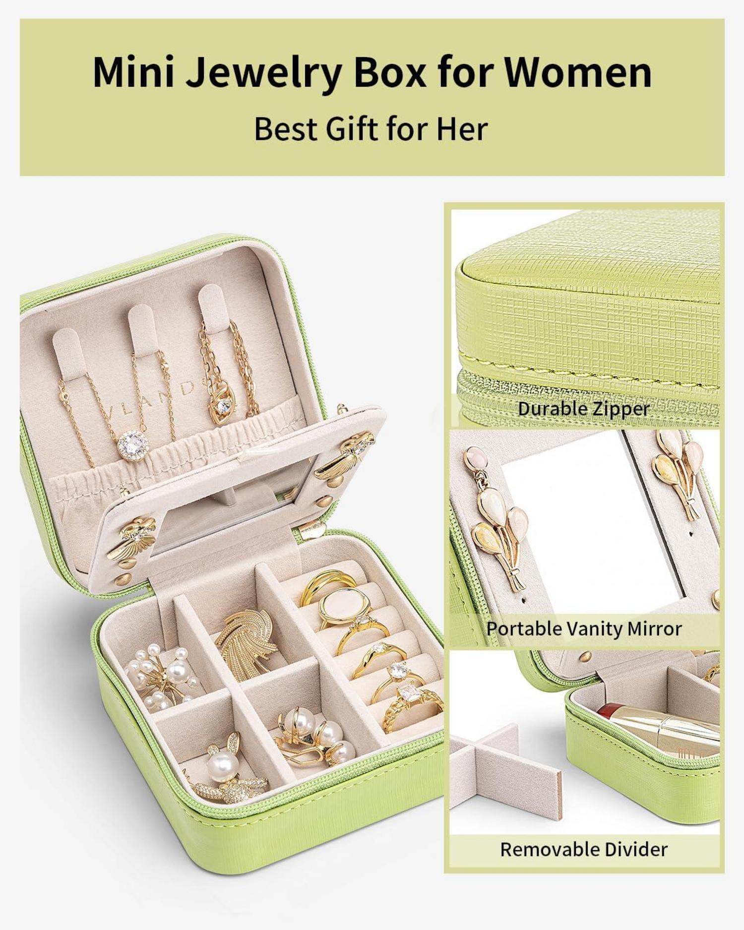 Vlando Schmuckkästchen Reise Damen Mini Schmuck-Reiseetui Grün