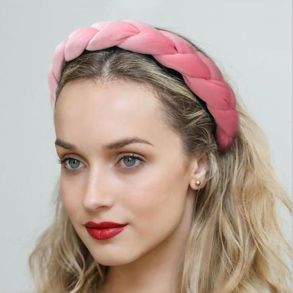 Samt Haarband Damen Geflochten Elastisch Criss Cross Rosa