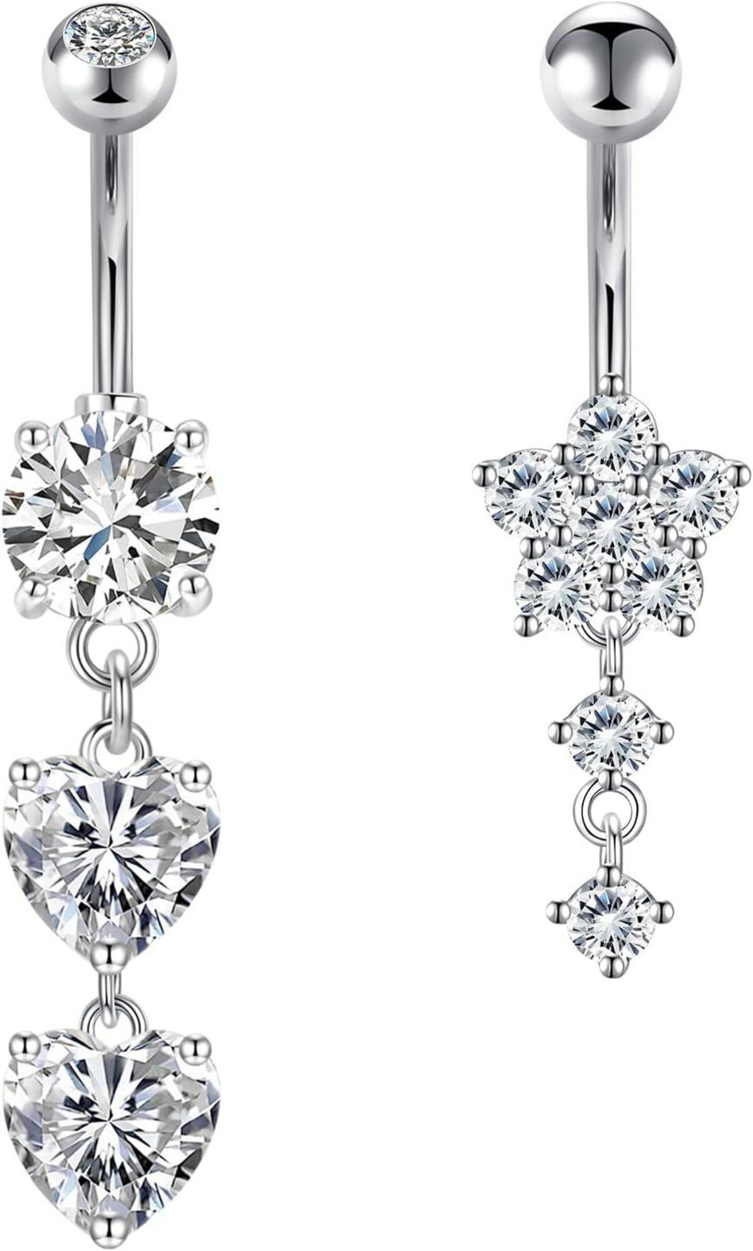 Bauchnabelpiercing Set 14G Chirurgenstahl Silber Gold Zirkonia