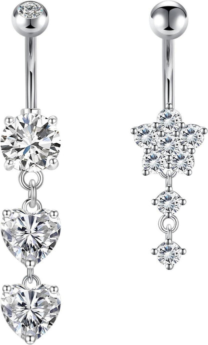 Bauchnabelpiercing Set 14G Chirurgenstahl Silber Gold Zirkonia