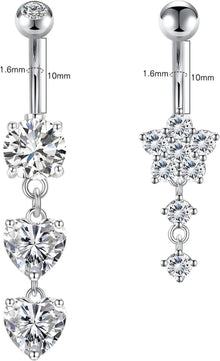Bauchnabelpiercing Set Kristall Zirkonia Silber Gold 14G