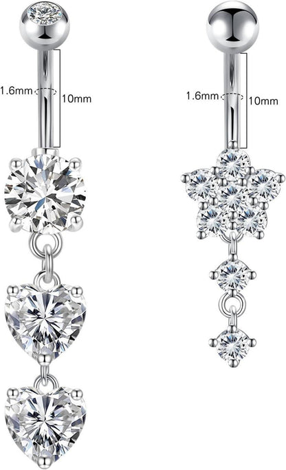 Bauchnabelpiercing Set Kristall Zirkonia Silber Gold 14G