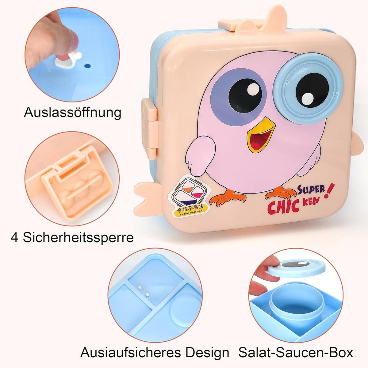 Brotdose Kinder mit Fächern Lunchbox Auslaufsicher für