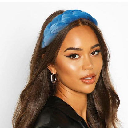 Geflochtenes Samt Haarband für Damen in Blau - Elastisches Criss Cross Haarreif