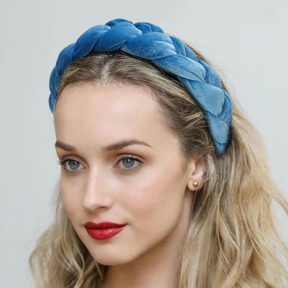 Geflochtenes Samt Stirnband Haarreifen Damen Elastisch Haarband Blau