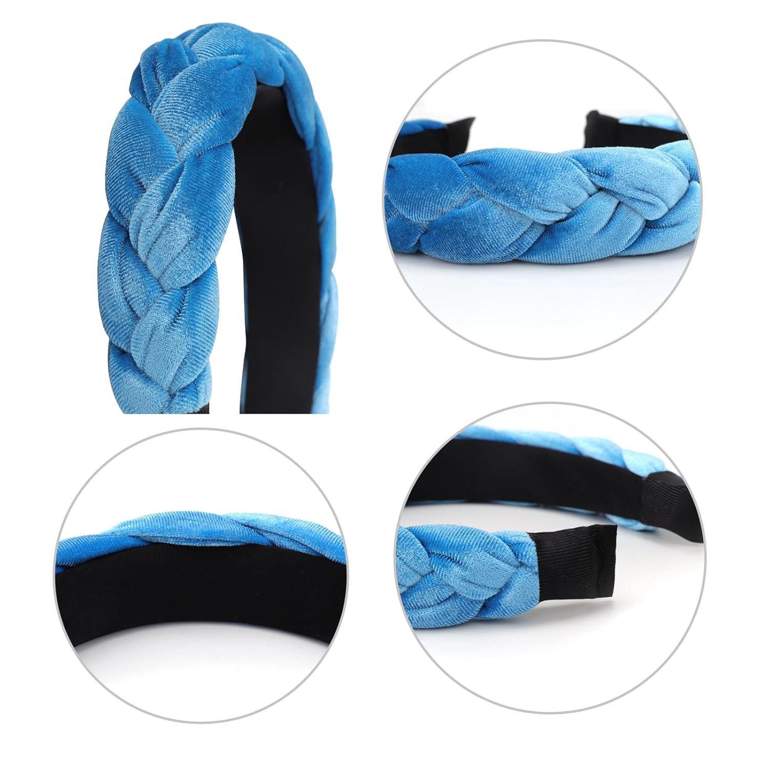 Geflochtenes Samt Stirnband Haarreifen Damen Elastisch Haarband Blau