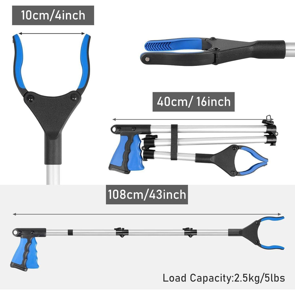 91cm Greifzange faltbar mit Magnet, drehbar, blau