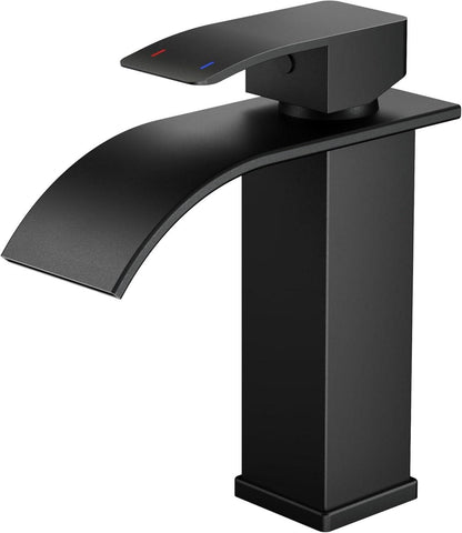 FORIOUS Wasserhahn Schwarz Wasserfall Waschtischarmatur 110mm Höhe