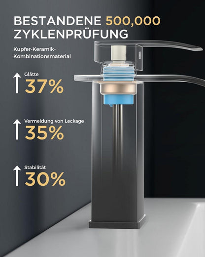 FORIOUS Wasserhahn Schwarz Wasserfall Waschtischarmatur 110mm Höhe