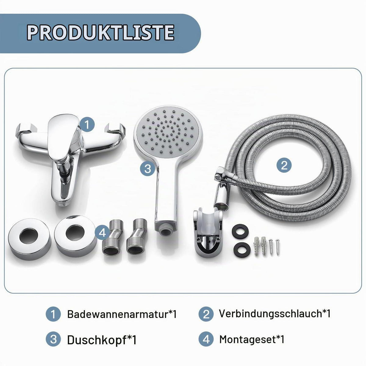 Badewannenarmatur mit Handbrause Chrom – Einfache Installation